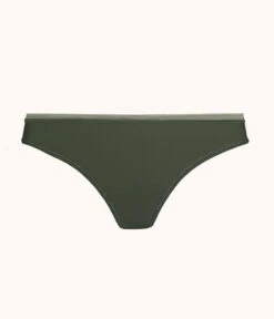 The No Show Thong: Rich Olive -LuxeIntimates Store 4 product flat front no show thong rich olive