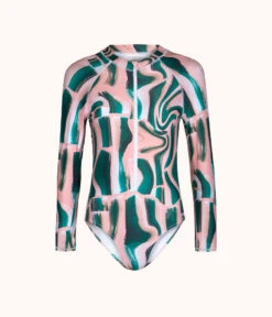 The One Piece Rashguard: Paint Brush -LuxeIntimates Store 4 product flat front one piece rashguard paint brush print