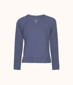 The Terry-Soft Sweatshirt: Deep Sky -LuxeIntimates Store 4 product flat front terry soft swaetshirt deep sky