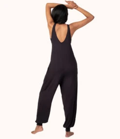 The All-Day Jumpsuit Bundle: Jet Black/Plum -LuxeIntimates Store 5 on model back1 all day romper bundle jet black
