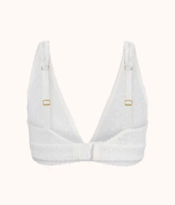 The Crochet Lace Plunge Bralette: Fresh White -LuxeIntimates Store 5 product flat back crochet lace plunge bralette fresh white