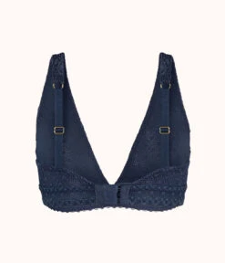 The Crochet Lace Plunge Bralette: Navy -LuxeIntimates Store 5 product flat back crochet lace plunge bralette navy