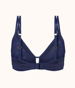 The Mesh Trim Bralette - Print: Navy Daisy -LuxeIntimates Store 5 product flat back mesh trim bralette navy daisy