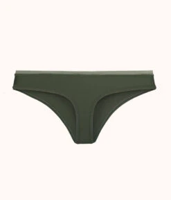 The No Show Thong: Rich Olive -LuxeIntimates Store 5 product flat back no show thong rich olive