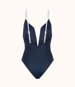 The V One Piece: Navy/White -LuxeIntimates Store 5 product flat back v one piece navy 5ac682bd ad21 4c6f a368 0806d1426c65