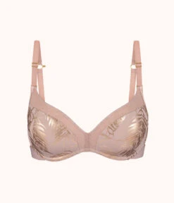 The Metallic Palm No-Wire Push-Up: Orchid/Metallic Palm Print -LuxeIntimates Store 5 product flat front metallic palm nwpu orchid foil