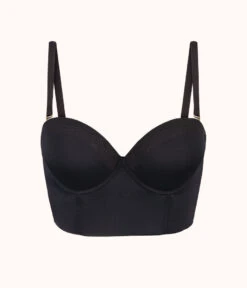 The Low Back Strapless: Jet Black -LuxeIntimates Store 6 product flat front1 low back strapless jet black