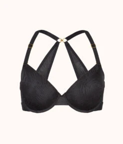 The Smooth Lace T-Shirt Bra: Jet Black -LuxeIntimates Store 6 product flat front1 smooth lace t shirt bra jet black 20fdc4b8 0420 4c75 9ed5 20a8b7b1a473