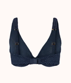 The Crochet Lace Unlined Plunge Bra: Navy 17 The Crochet Lace Unlined Plunge Bra: Navy -LuxeIntimates Store 7 product flat back crochet lace unlined plunge bra navy