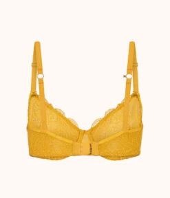The Unlined Lace Bra: Turmeric -LuxeIntimates Store 7 product flat back unlined lace bra turmeric