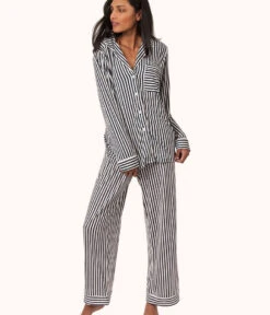 The All-Day Lounge Shirt - Print: Mini Stripe Print -LuxeIntimates Store on model back2 sleep shirt stripe 72746cab bffd 4b15 bd19 f5e1908defd5