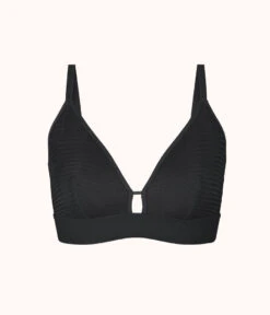 The Busty Stripe Mesh Bralette: Jet Black -LuxeIntimates Store product flat front busty stripe mesh bralette jet black d86c832d c11a 42a8 976b 7e8b25647ac9
