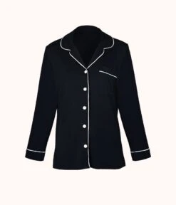 The All-Day Lounge Shirt: Jet Black -LuxeIntimates Store product flat front sleep shirt jet black 3aa30b9c 1a2b 4ce7 af8f 0be76d8cb734