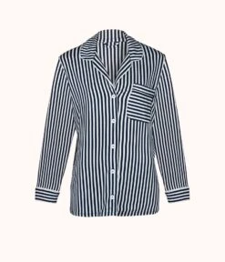 The All-Day Lounge Shirt - Print: Mini Stripe Print -LuxeIntimates Store product flat front sleep shirt stripe b7f0d152 7cf6 415d 9240 248f368bab28