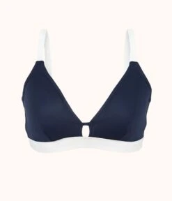 The Busty Bralette: Navy/White -LuxeIntimates Store product flat front the busty bralette top navy white 656636d0 fb42 4c38 8604 aed9445653a0